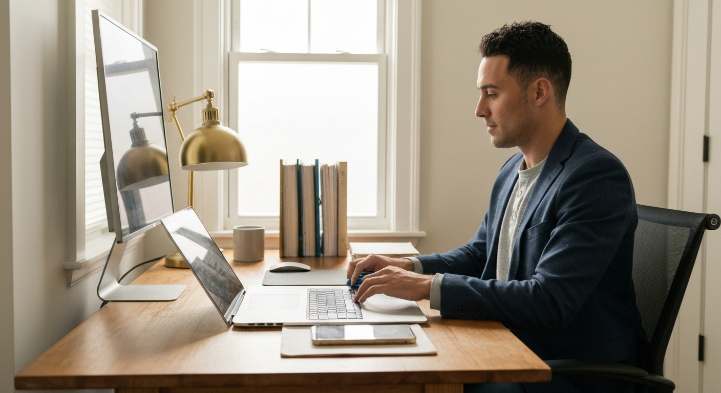 Solo entrepreneur working from a Virginia home office